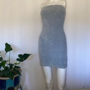 Baby Blue Corduroy Strapless Mini Dress
